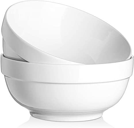 Photo 1 of  10 PACK DOWAN 8" Large Salad Bowls - 64 Oz Serving Bowls, Porcelain Salad Bowl Set, Ceramic Fruit Bowls with Thicken-edge Design,Microwave & Dishwasher Safe White Serving Bowls for Family Kitchen, Set of 2
