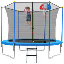 Photo 1 of 8FT Trampoline for Kids with Safety Enclosure Net, Basketball Hoop and Ladder, Easy Assembly Round Outdoor Recreational Trampoline---INCOMPLETE SET---BOX 2 OF 2 ONLY---MISSING BOX 1 ---
