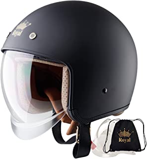 Photo 1 of Royal M139 Open Face Motorcycle Helmet - Multi Size & Colors & Replacement Visor | Retro - Elegant Design | Classic Style for Adult Women - Men | Anti-Scratch Visor | DOT Approved(Matte Black, L)
