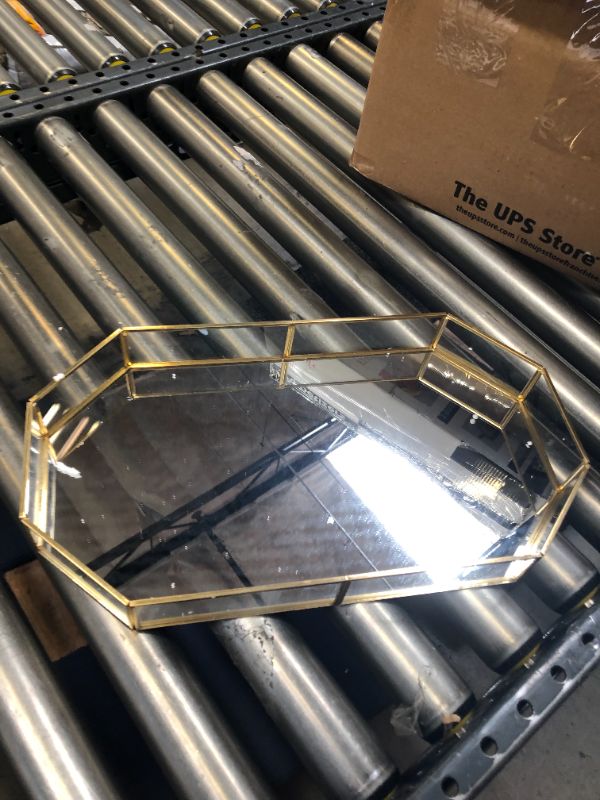 Photo 3 of 16.5'' inch Large Decorative Tray ,Vintage Glass Jewelry Tray with Mirrored Bottom Vanity Organizer for Accent Table,Gold Leaf Finish
