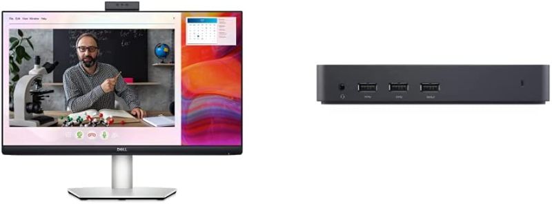 Photo 1 of Dell S2422HZ 24-inch FHD 1920 x 1080 75Hz Video Conferencing Monitor, USB-C connectivity, 16.7 Million Colors - Silver & Dell USB 3.0 Ultra HD/4K Triple Display Docking Station (D3100), Black. Minor Use. 