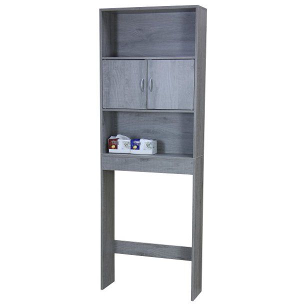 Photo 1 of &nbsp;3 Tier Wood Space Saver Over the Toilet Bathroom Shelf with Open Shelving and Cabinets, Grey
