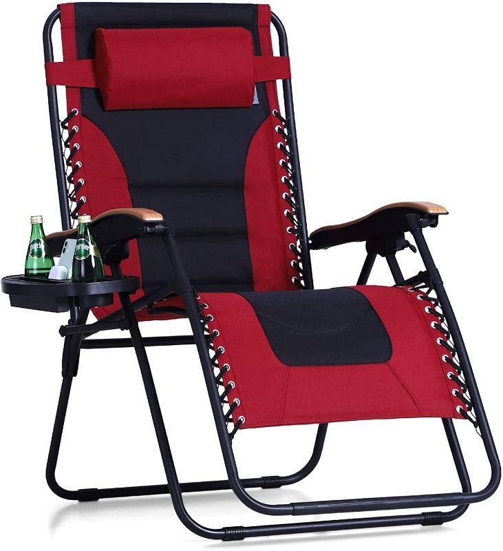 Photo 1 of PHI VILLA Oversize XL Padded Zero Gravity Lounge Chair Wide Armrest Adjustable Recliner with Cup Holder, Support 400 LBS (Red)