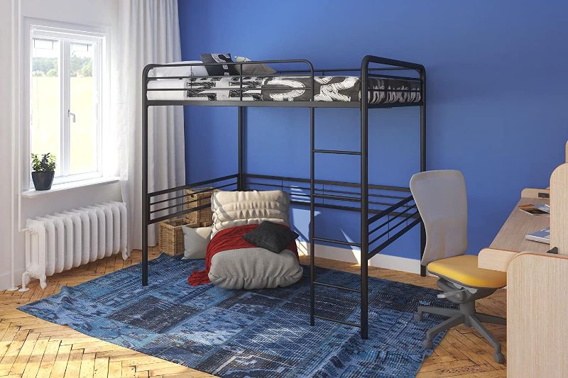 Photo 1 of DHP Full Metal Loft Bed with Ladder, Space-Saving Design, Black