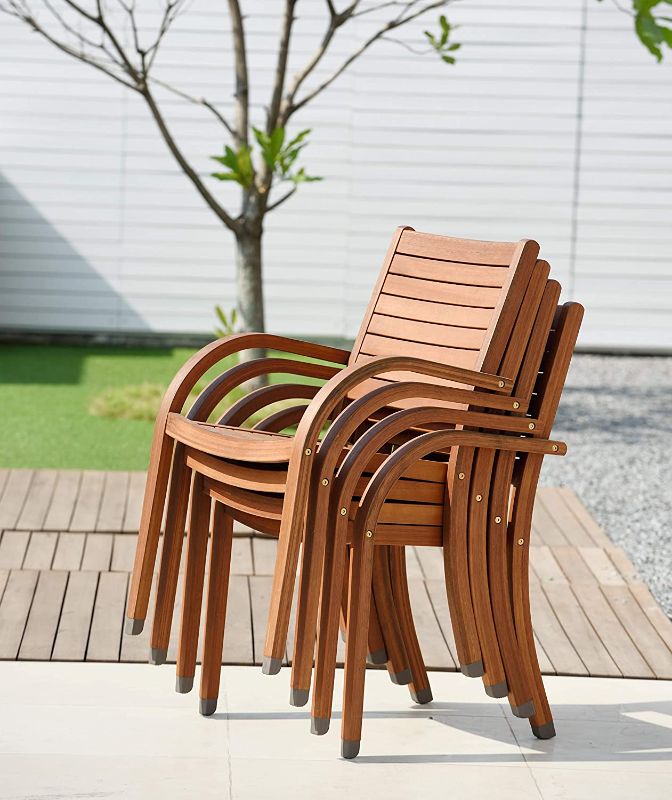 Photo 1 of Amazonia Arizona 4-Piece Outdoor Stacking Armchairs Set | Eucalyptus Wood | Ideal for Patio and Indoors
