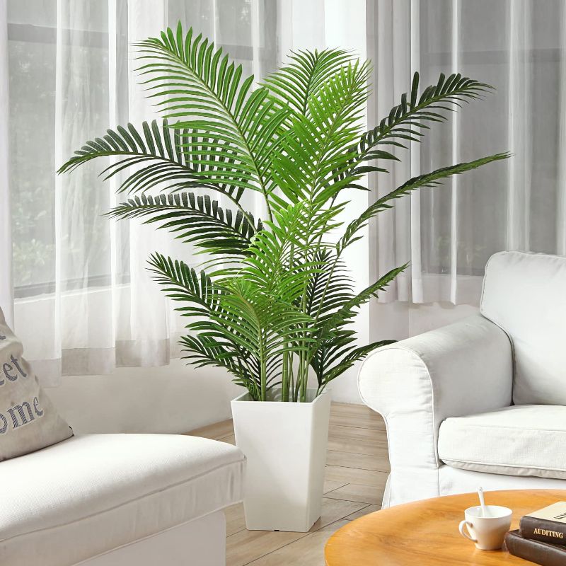 Photo 1 of Fopamtri Artificial Areca Palm Plant 5 Feet Fake Palm Tree with 17 Trunks Faux Tree for Indoor Outdoor Modern Decoration Feaux Dypsis Lutescens Plants in Pot for Home Office --- POT NOT INCLUDED 