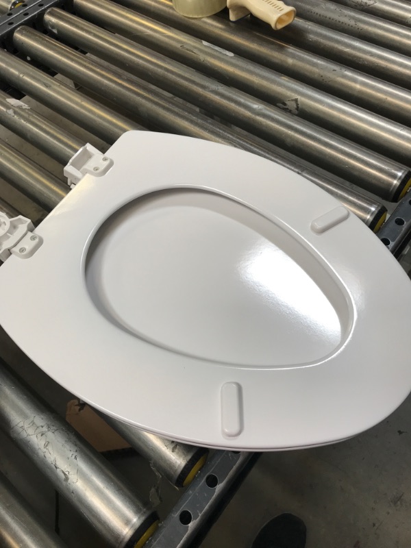 Photo 4 of Bemis 1500EC 390 Toilet Seat with Easy Clean & Change Hinges, Elongated, Durable Enameled Wood, Cotton White