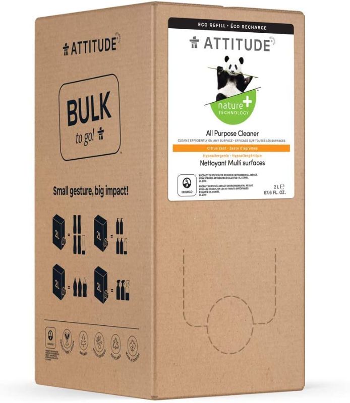 Photo 1 of ATTITUDE Multipurpose Cleaner Refill, Bulk-to-Go Packaging, Non-Toxic Biodegradable Vegan & Cruelty-Free, Bulk, Citrus Zest, 67.6 Fl Ounce