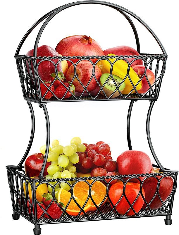 Photo 1 of Fruit Basket, STEELGEAR 2-Tier Fruit Basket Bowl Vegetable Organizer for Kitchen, Detachable Vegetable Storage Fruit Stand Produce Holder for Counter Dining Room Countertop, Vintage Black