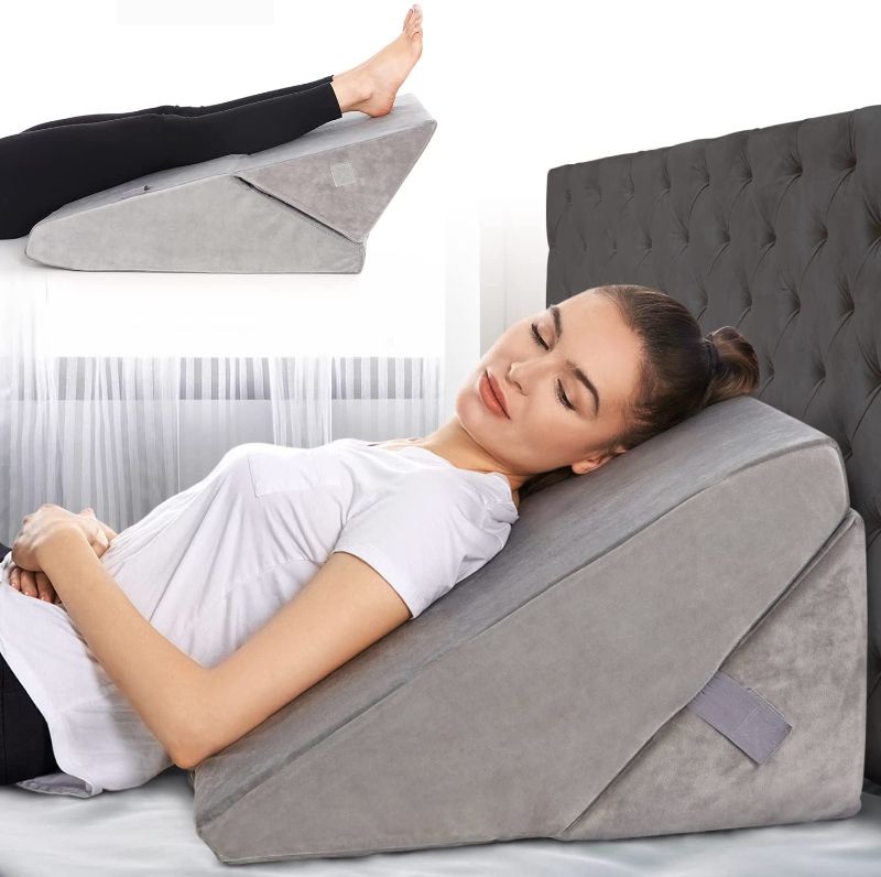 Photo 1 of Bed Wedge Pillow - Adjustable 9&12 Inch Folding Memory Foam Incline Cushion System for Legs and Back Support Pillow