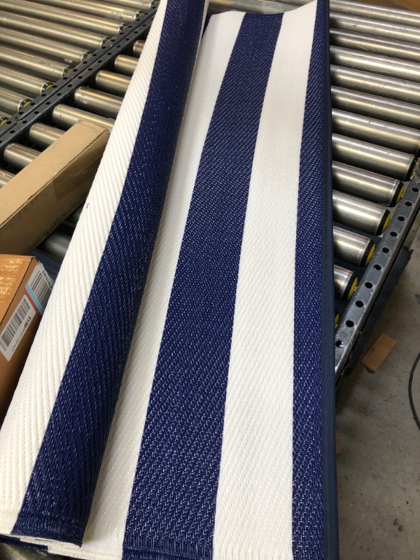 Photo 3 of DII Outdoor Rug Collection Reversible Woven Stripe, 4x6-Feet, Navy & White
