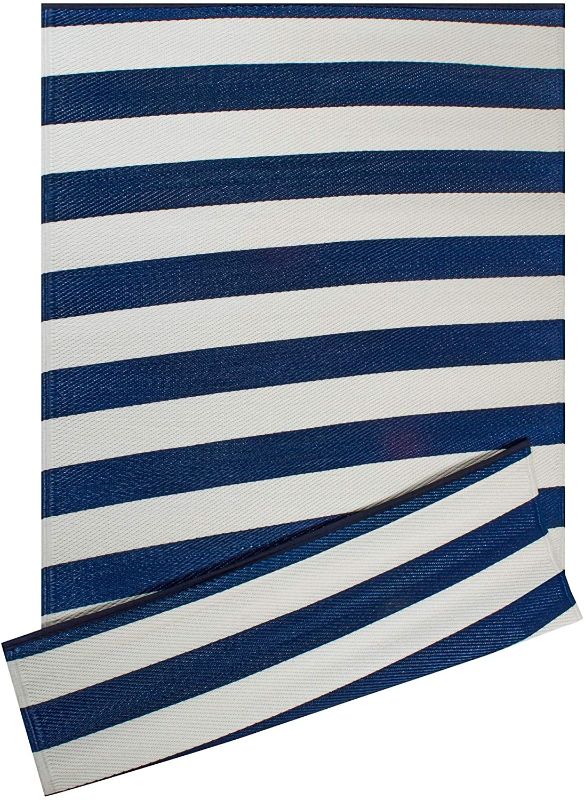 Photo 1 of DII Outdoor Rug Collection Reversible Woven Stripe, 4x6-Feet, Navy & White
