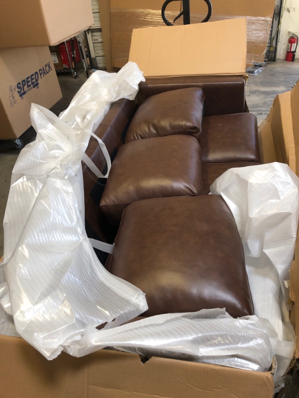 Photo 2 of Amazon Brand – Rivet Revolve Modern Leather Sofa Couch, 80"W, Chestnut
