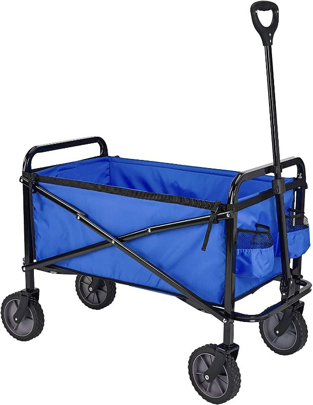 Photo 1 of Amazon Basics Collapsible Folding Outdoor Utility Wagon with Cover Bag, Blue
