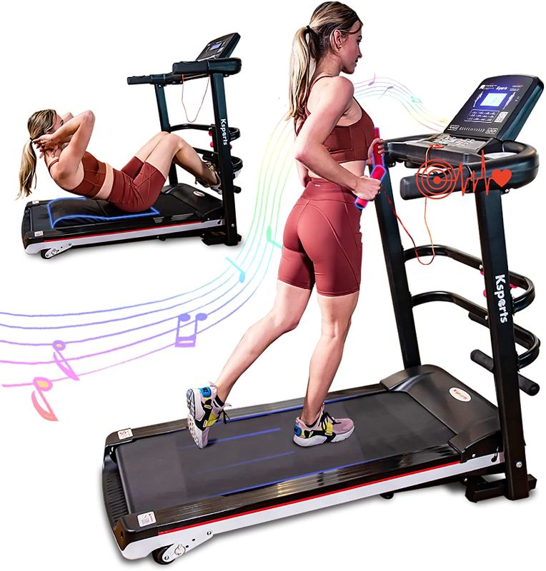 Photo 1 of Ksports Treadmill Bundle Comprising of Electric Folding Incline Treadmill with Auto/Manual Incline Sit Ups Rack & Ab Mat, Dumb Bells for Home Office Gym Small Spaces, Running Machine with Smart APP
