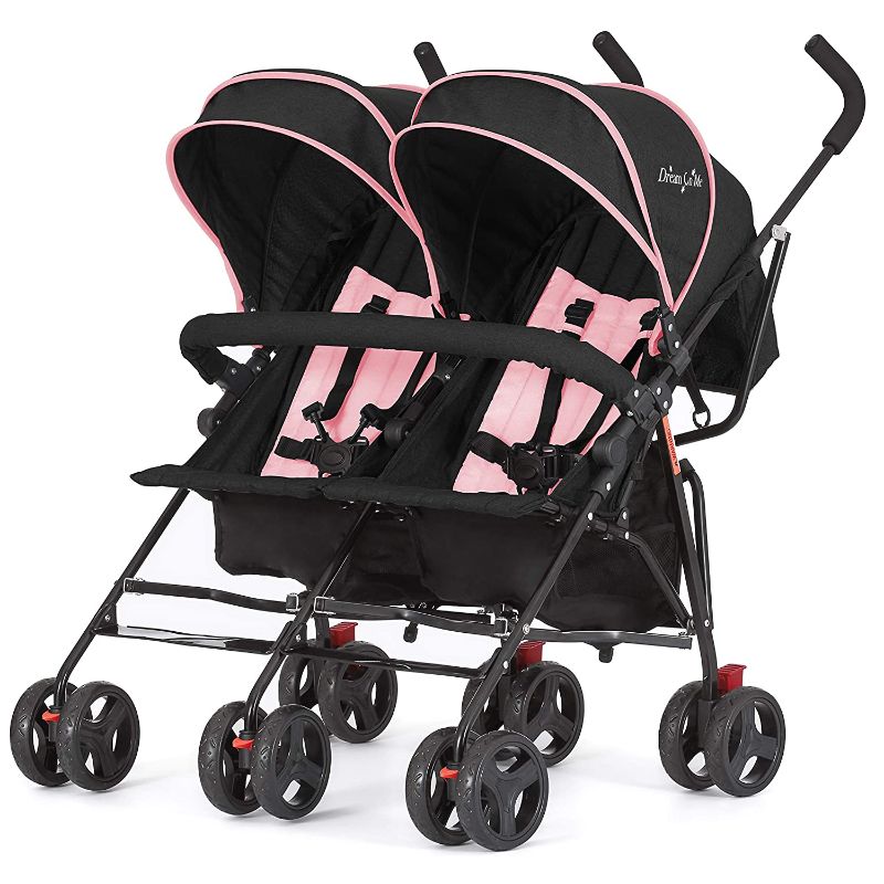 Photo 1 of Dream On Me Volgo Twin Umbrella Stroller, Pink---ITEM IS DIRTY---BOX IS DAMAGED---
