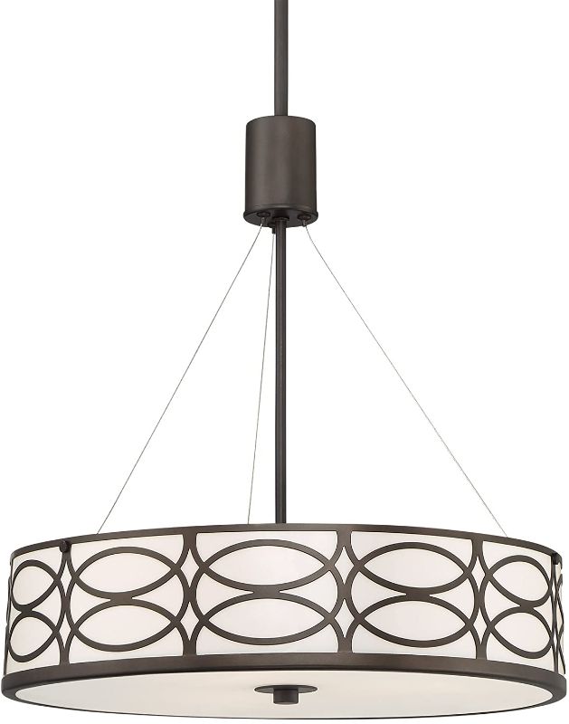 Photo 1 of Kira Home Sienna 18" 3-Light Metal Drum Chandelier + Glass Diffuser, Oil-Rubbed Bronze Finish
