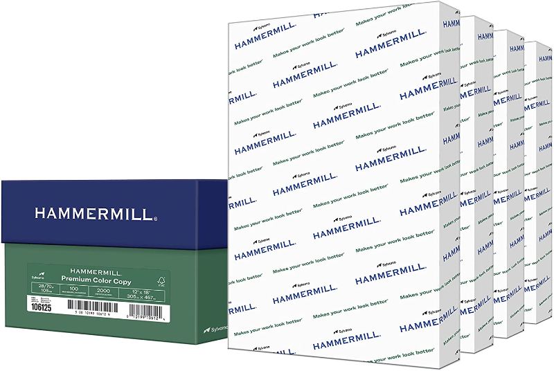 Photo 1 of Hammermill Printer Paper, Premium Color 28 lb Copy Paper, 12 x 18 - 4 Ream (2,000 Sheets) - 100 Bright, Made in the USA, 106125C
