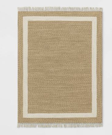 Photo 1 of 5' x 7'' Braided Outdoor Rug with Fringe Neutral/Ivory - Threshold designed with
