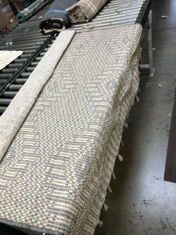 Photo 2 of 5' x 7' Diamond Outdoor Rug with Fringe Ivory/Gray - Threshold designed with Stu
