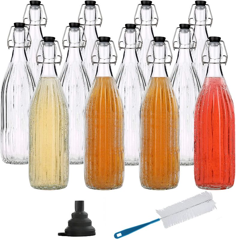 Photo 1 of Chef's Star Glass Swing Top Beer Bottles, 1 Litter 32 oz, Flip Top Brewing Bottles, For Kombucha, Juice, Water, Case of 12 (Modern Linear Design)
