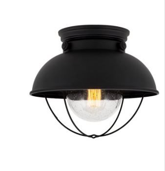 Photo 1 of Kira Home Bayside 11" Nautical Farmhouse Flush Mount Ceiling Light + Seeded Glass Shade, Matte Black Finish
