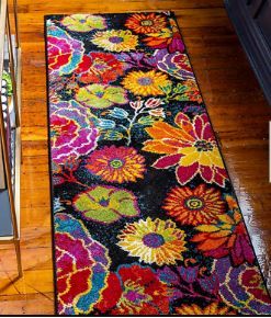 Photo 1 of 2 x 6 ft Indoor Runner Rug Vibrant Multicolor Floral Pattern Modern Style Carpet
