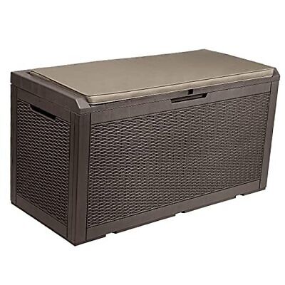 Photo 1 of 100 Gallon Large Resin Deck Box Outdoor Storage with Cushion for Patio
