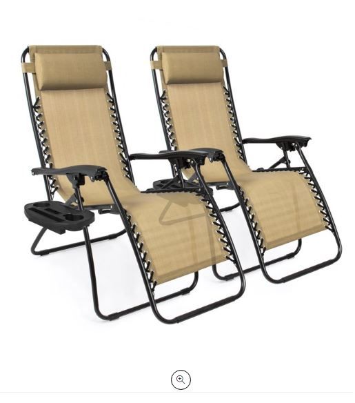 Photo 1 of Best Choice Products Set of 2 Adjustable Zero Gravity Lounge Chair Recliners for Patio, Pool w/ Cup Holders - Beige
