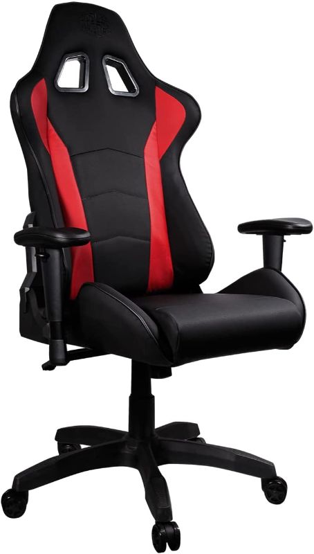 Photo 1 of Cooler Master Caliber R1 Gaming Chair for Computer Game, Office and Racing Style Gamer, Comfy Ergonomic Reclining High Back Desk Chairs with Arms & Seat Adjustment Lumbar Support PU Leather, Red
