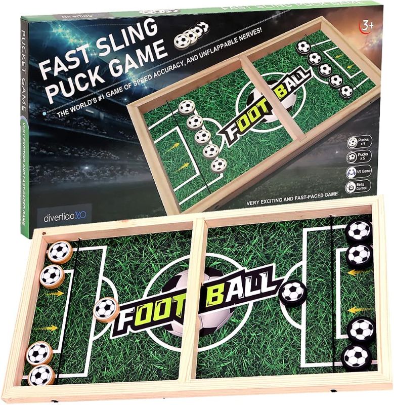 Photo 1 of GAMEZUS Fast Sling Puck Game, Extra Large Size (22.2 x 12.2 in) Handmade Wooden Toy, Fun Football Sport Board, Collector Edition