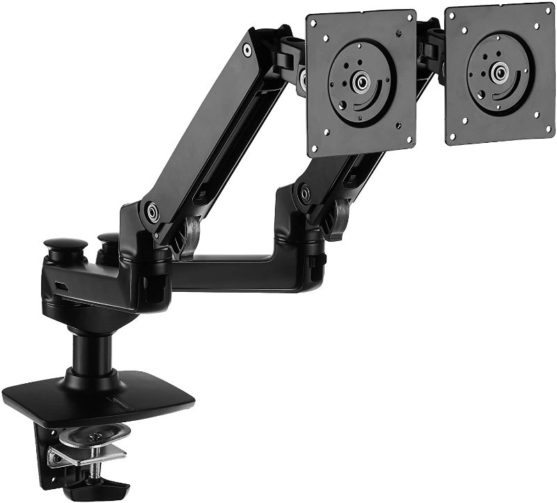 Photo 1 of Amazon Basics Dual Monitor Stand - Lift Engine Arm Mount, Aluminum - Black
