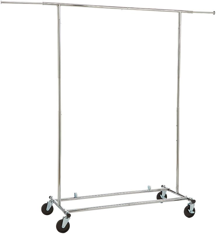Photo 1 of Amazon Basics Rolling Clothing Garment Rack with Wheels, Chrome Silver
