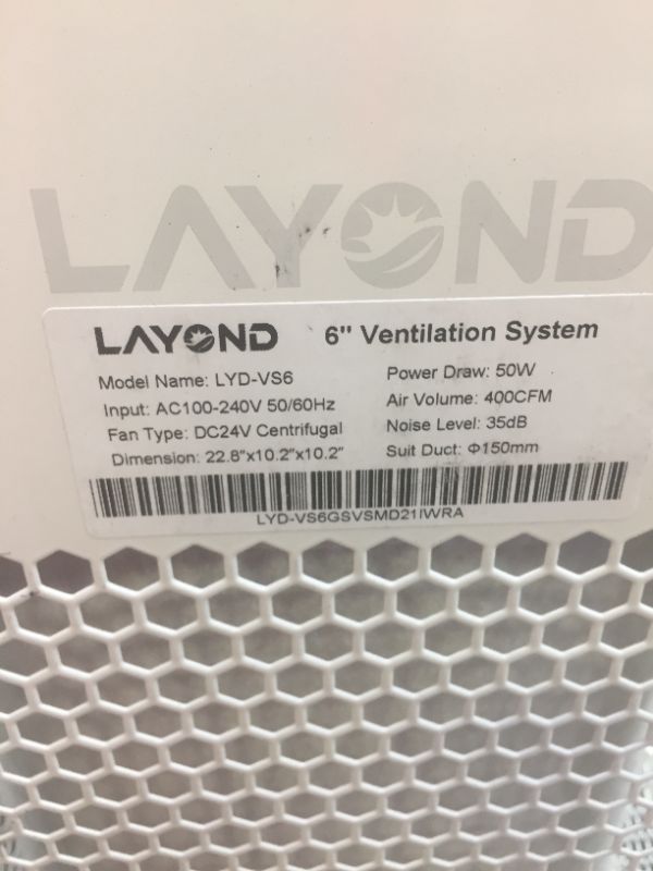 Photo 1 of LAYOND 6” Inline Duct Fan for Grow Tent Ventilation, 400CFM Super Quiet Carbon Filter Exhaust Fan
