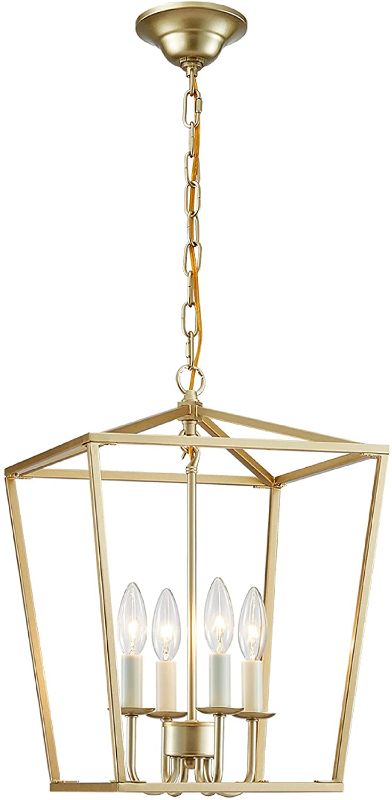Photo 1 of ANJIADENGSHI Vintage Lantern Pendant Light Lantern Iron Cage 4 E12 Bulbs Lantern Chandelier for Dining Room Bar Cafe,Gold Plating(Bulbs Not Included)
