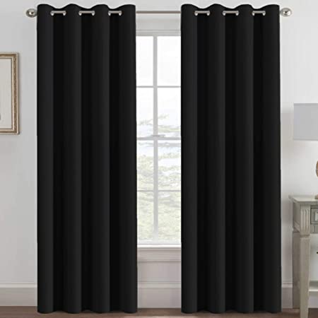 Photo 1 of 100% Blackout Curtains for Patio Sliding Door, Thermal Insulated Full Blackout Curtains for Bedroom Living Room Curtains 96 inches Long, Grommet Top Window Shades - Solid Jet Black (Set of 1 Panel)
