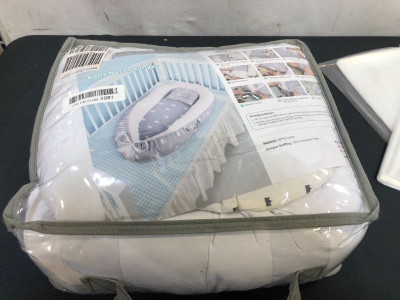 Photo 1 of GTa13 Baby Lounger with Blanket for Newborn, Baby Nest Co- Sleeper Bed for Babies, Bassinet Ultra Soft and Breathable 100% Cotton for Napping and Traveling (Grey-Crown) 33.4"L x 20.47"W

