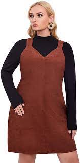 Photo 1 of FLOEMS WOMEN'S PLUS SIZE CASUAL SLEEVELESS PINAFORE OVERALL DRESS COFFEE BROWN SIZE 3XL