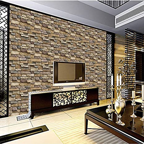 Photo 1 of 17.71" x 393" Stone Peel and Stick Wallpaper, Self Adhesive Wallpaper Use as Contact Paper Wall Paper or Shelf Paper Easily Removable Wallpaper Brick Wallpaper (4 Rolls)