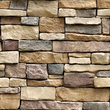 Photo 1 of 17.71" x 393" Stone Peel and Stick Wallpaper, Self Adhesive Wallpaper Use as Contact Paper Wall Paper or Shelf Paper Easily Removable Wallpaper Brick Wallpaper (4 Rolls)