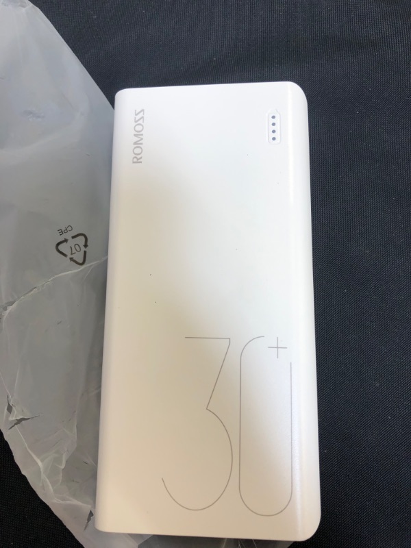Photo 1 of ROMOSS 30000mAh Power Bank Sense 8+, 18W PD USB C Portable Charger with 3 Outputs & 3 Inputs External Battery Pack Cell Phone Charger Battery Compatible with iPhone 13 12, Samsung Galaxy iPad and More MINOR SCUFFS AND SCRATCHES NEEDS TO BE CHARGED MISSING