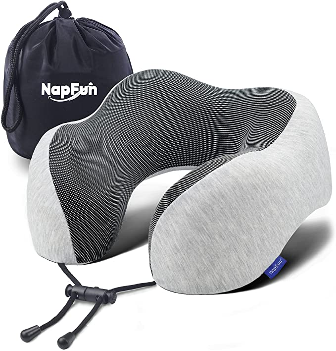 Photo 1 of  Napfun Neck Pillow for Traveling, Upgraded Travel Neck Pillow for Airplane 100% Pure Memory Foam Travel Pillow for Flight Headrest Sleep, Portable Plane Accessories, Light Grey