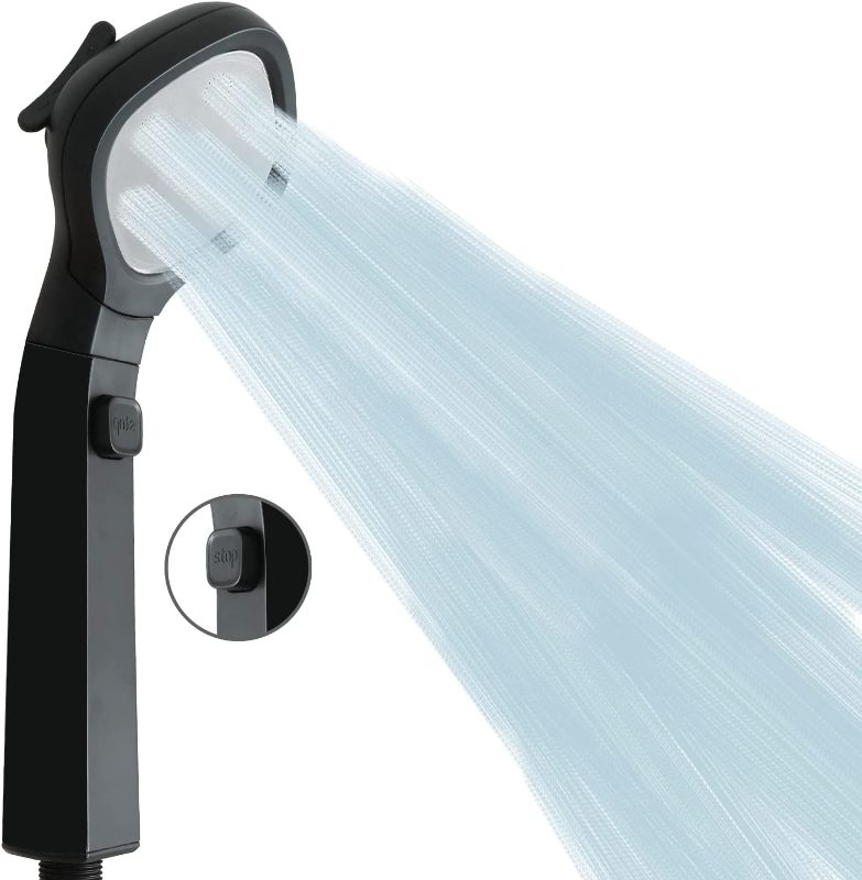 Photo 1 of  Adjustable Shower Head, High Pressure Handheld Shower Head with ON/Off Pause Switch 4-Settings Water Saving Showerhead (Black)
