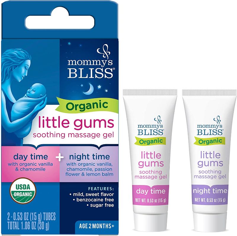 Photo 1 of Mommy's Bliss Organic Little Gums Soothing Massage Gel Day and Night Combo Helps with Tender Age Months + Sugar Free 2 - 0.53 Oz Tubes, mild, sweet flavor, 1 Count EXPIRES 5/2024
