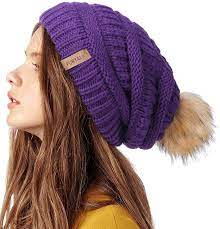 Photo 1 of furtalk womens winter knitted beanie hat with faux fur pom warm knit skull cap beanie for women 