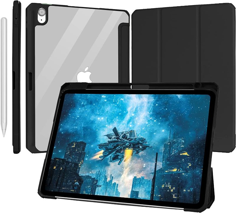 Photo 1 of  iPad Air 4th Generation Case Clear Back ipad Case Cover Fit with 10.9 inch iPad Air 2020,Built-in Apple Pencil 2 case Holder Wireless Charging Auto Wake/Sleep Proof Shock,Black iPad Cover