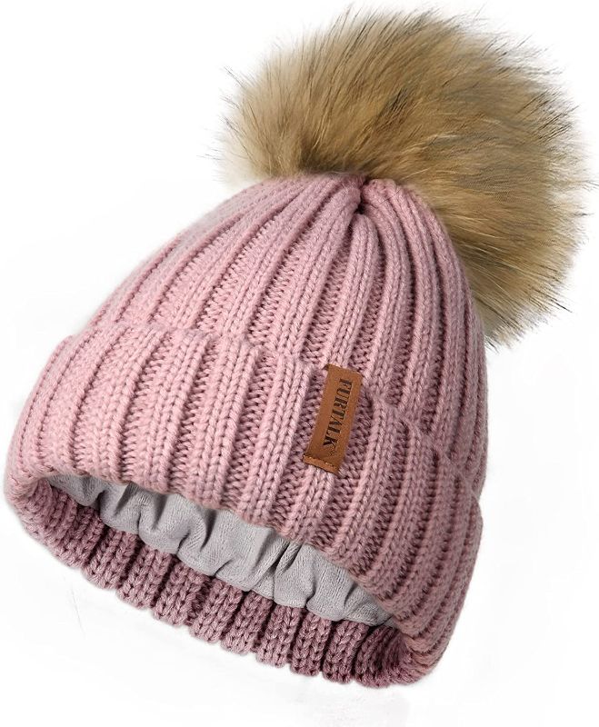 Photo 1 of FURTALK Womens Winter Beanie Hat Fleece Lined Faux Fur Pom Pom Knitted Warm Beanie for Women
