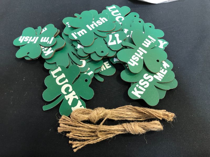 Photo 2 of 24 Pieces St Patrick's Day Shamrocks Ornament Shamrock Wooden Ornament Clover Hanging Ornament Shamrock Bauble for St Patrick's Day Festival Tree Baubles Shelf Table Decorations (Green)
