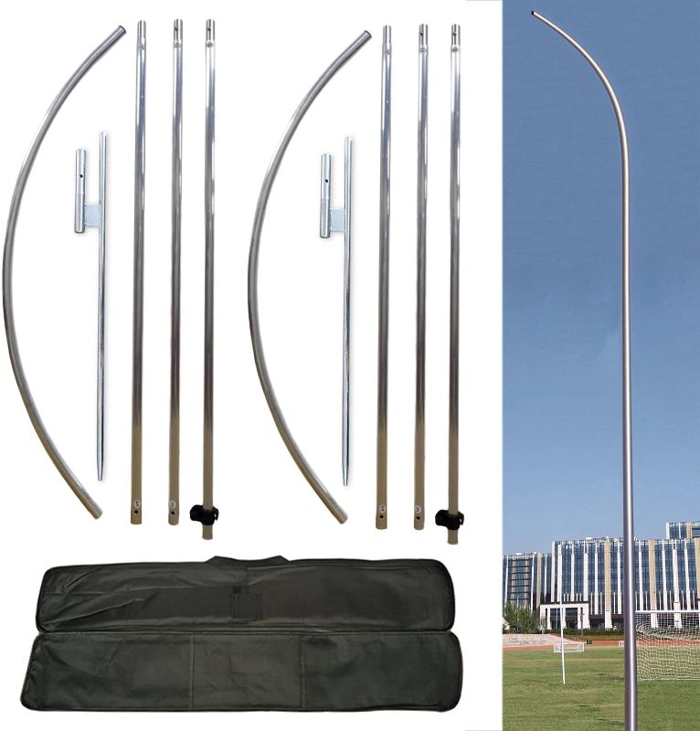 Photo 1 of 2 Packs Flag Pole Kit with Heavy Duty Ground Stake for Feather Flag Packed by Portable Durable Travel Bag,12 Feet Complete Swooper Flag Pole Kit for Business Advertising Flags Outdoor 144 x 144 x 0.01 inches
