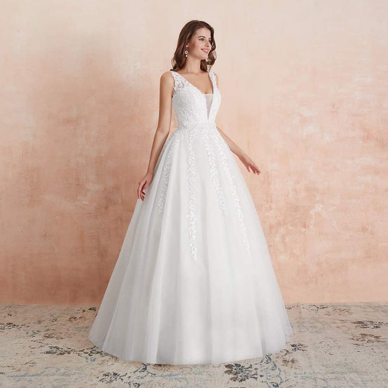 Photo 1 of Abaowedding Women's Wedding Dress for Bride Lace Applique Evening Dress V Neck Straps Ball Gowns SIZE 22 PLUS
